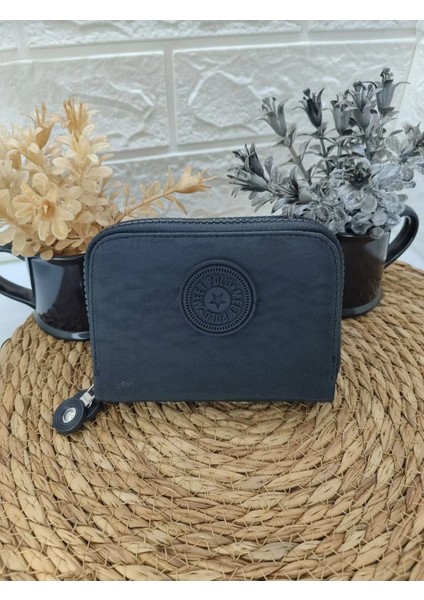 Krinkıl Kumaş Siyah Küçük Boy Çift Gözlü El Çanta ve Cüzdan