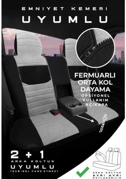 Citroen C-Elysée Alure -Active 2012-2017 Bakü Natura Serisi Raşel Gri Siyah Koltuk Kılıfı fırsatları