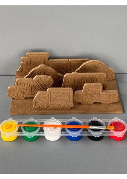 8 Parça Ahşap Araçlar Boyama Seti. Okul Öncesi Boyama Aktivitesi.