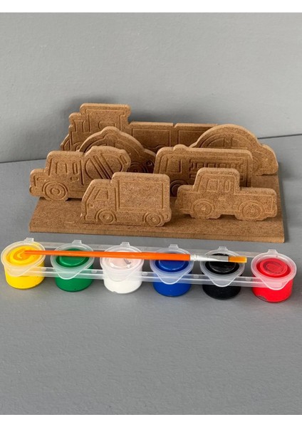 8 Parça Ahşap Araçlar Boyama Seti. Okul Öncesi Boyama Aktivitesi. fiyatları