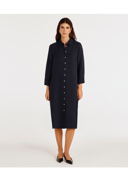 Yaka Detaylı Rahat Kalıp Elbise