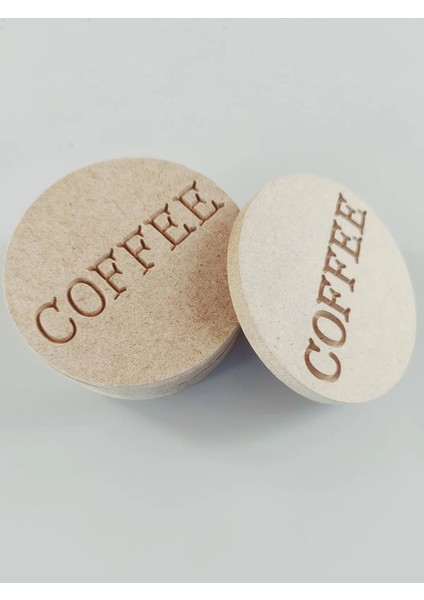 Ahşap Coffee Yazılı Boyanabilir 6'lı Kahve ve Çay Altlığı.