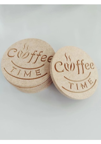 Ahşap Coffee Time Yazılı Boyanabilir 6'lı Kahve ve Çay Altlığı