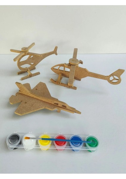 18 Parça Boyanabilir Ahşap Uçak ve Helikopterler Boyama Seti / Okul Öncesi Boyama Etkinliği modelleri