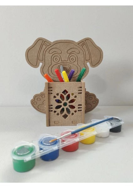Ahşap Köpek Tasarımlı Kalemlik / Boyama Seti ve Fırça fiyatları