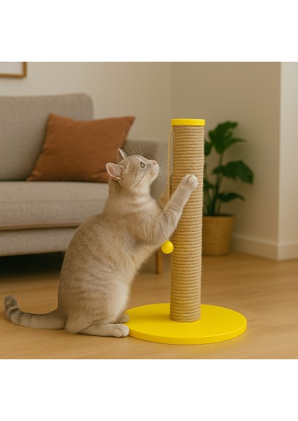 Sunny – Doğal Ahşap 50 cm Renkli Kapaklı Jüt Kedi Tırmalama Direği