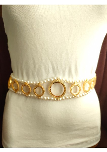 Gelin Kemeri 20 Çeyrek Altın 1 Tam Altın Takmak Için Incili Gelin Kemeri 73CM+25CMUZATMA