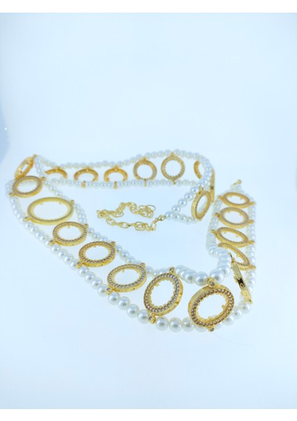 Gelin Kemeri 20 Çeyrek Altın 1 Tam Altın Takmak Için Incili Gelin Kemeri 73CM+25CMUZATMA