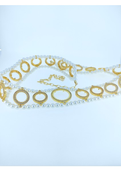 Gelin Kemeri 20 Çeyrek Altın 1 Tam Altın Takmak Için Incili Gelin Kemeri 73CM+25CMUZATMA