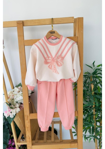 Taşlı Fiyonk Detaylı Kız Çocuk 2’li Takım - Somon