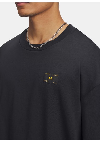 6005668-001-UA Hwt Woven Label Ss Siyah Bisiklet Yaka Normal Baskılı Erkek T-Shirt modelleri