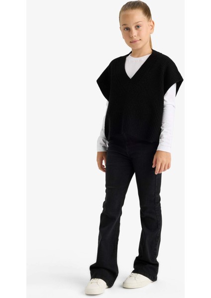 Kız Çocuk Oversize Geniş Kalıp V Yaka Triko Süveter F2625A825AU fiyatları