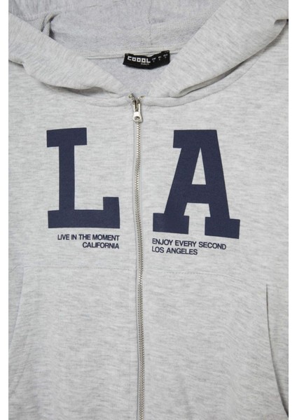 Coool Cropped Fit Kapüşonlu Baskılı Fermuarlı Sweatshirt fiyatları