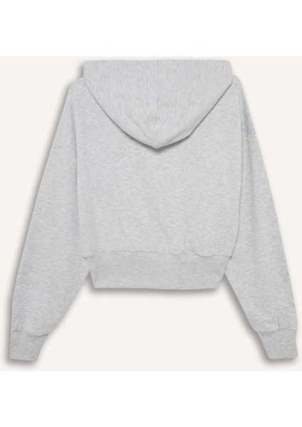 Coool Cropped Fit Kapüşonlu Baskılı Fermuarlı Sweatshirt modelleri