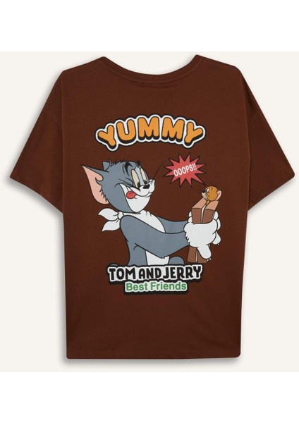 Tom & Jerry Oversize Geniş Kalıp Bisiklet Yaka Sırt Baskılı Kısa Kollu Tişört F8833AX25AU