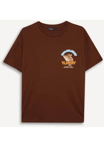 Tom & Jerry Oversize Geniş Kalıp Bisiklet Yaka Sırt Baskılı Kısa Kollu Tişört F8833AX25AU modelleri