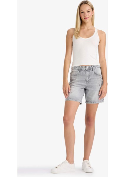 Yüksek Bel Jean Bermuda Şort F9968AX25AU