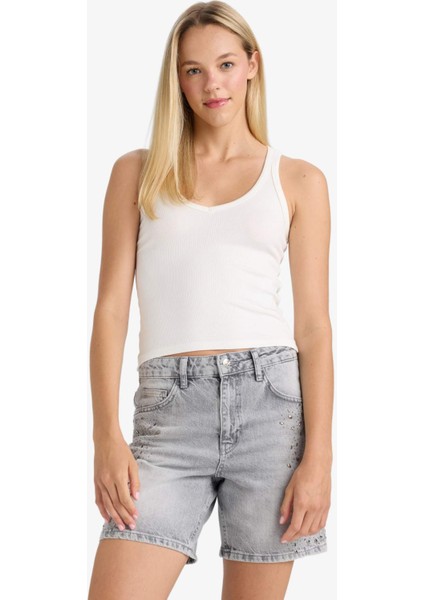 Yüksek Bel Jean Bermuda Şort F9968AX25AU modelleri