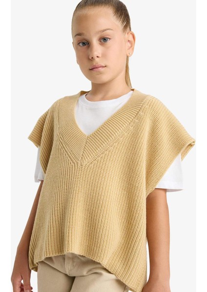 Kız Çocuk Oversize Geniş Kalıp V Yaka Triko Süveter F2625A825AU