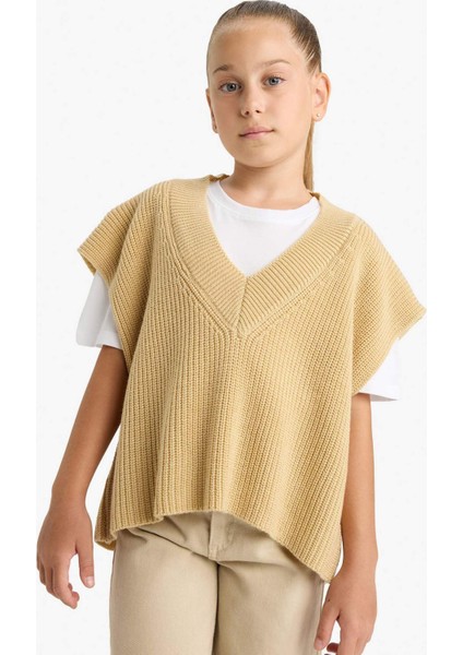 Kız Çocuk Oversize Geniş Kalıp V Yaka Triko Süveter F2625A825AU modelleri