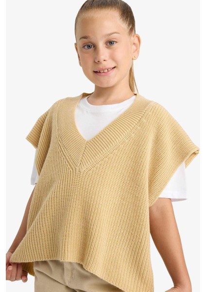 Kız Çocuk Oversize Geniş Kalıp V Yaka Triko Süveter F2625A825AU fırsatları