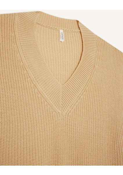 Kız Çocuk Oversize Geniş Kalıp V Yaka Triko Süveter F2625A825AU