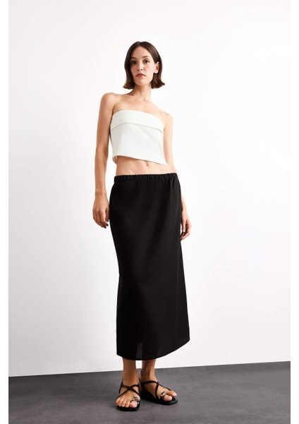 Relax Fit Beli Lastikli Dokuma Midi Etek G0437AX25SM