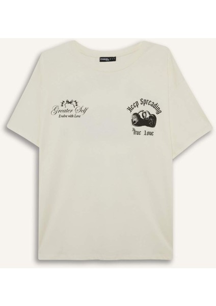 Coool Oversize Geniş Kalıp Bisiklet Yaka Sırt Baskılı Kısa Kollu Tişört F8749AX25AU modelleri