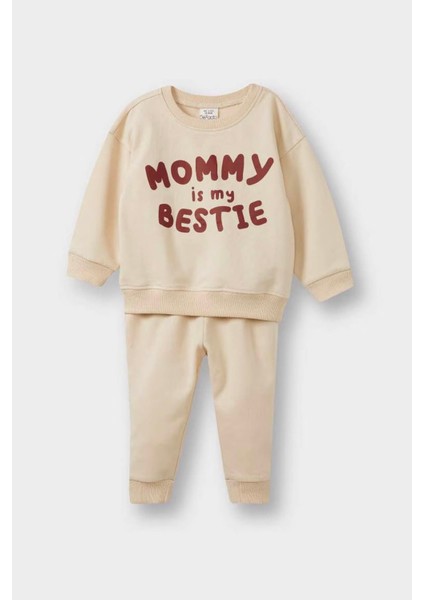 Erkek Bebek 2'li Takım Baskılı Sweatshirt Eşofman Altı