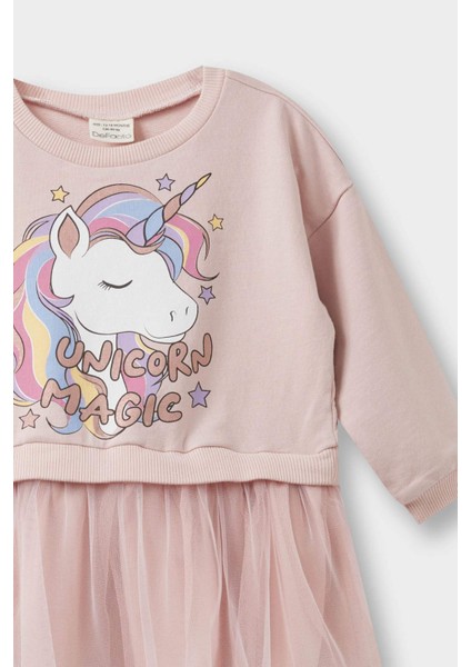 Kız Bebek Unicorn Baskılı Uzun Kollu Tül Elbise fiyatları