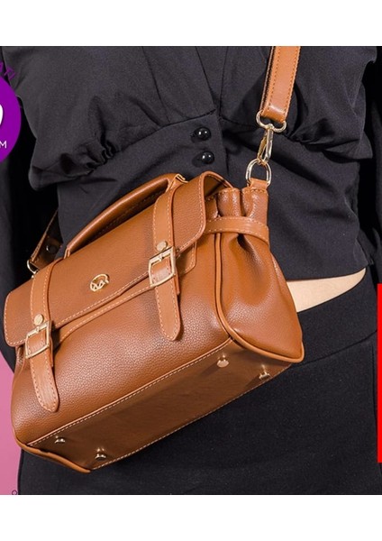 Kemer Modelli Kahverengi Kapağı Mıknatıslı El ve Omuz Çanta