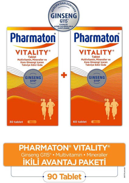 Vitality 60 Tab & Pharmaton Vitality 30 Tab İkili Avantaj Paketi fiyatları