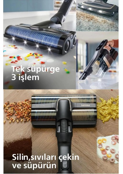 Aqua Trio Yeni 9000 Serisi Islak&kuru Dikey Süpürge, Tek Süpürge 3 Işlem, Otomatik Temizlik, LED Işıklı Başlık