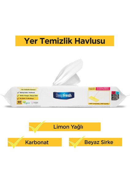 Iz Bırakmaz Mop Uyumlu Yer Temizleme Havlusu 50 Yaprak 6 Adet | Limonyağlı | Karbonat, Beyaz Sirke fiyatları