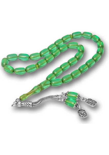 Gümüş Püsküllü Kapsül Kesim Sıkma Kehribar Tesbih