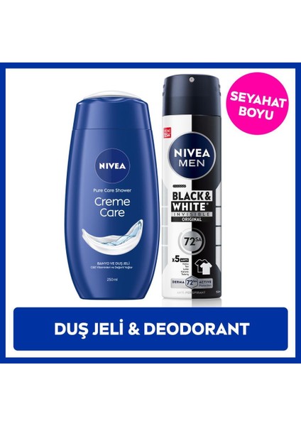 Men Erkek Sprey Deodorant Black&white Invisible Original ve Creme Care Nemlendirici Duş Jeli 250ML