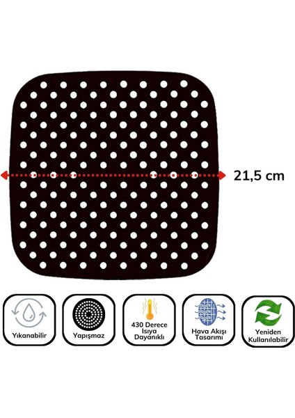 Siyah Isıya Dayanıklı Yıkanılabilir Silikon Fırın ve Airfryer Kare Model Pişirme Matı 21,5 cm indirimleri