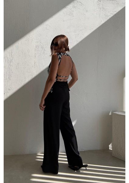 Siyah Gold Düğmeli Palazzo Pantolon modelleri