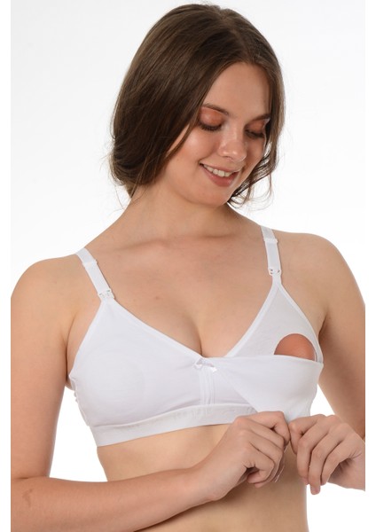 Pamuklu Penye Emzirme Kadın Sütyeni 3010 Beyaz 85B