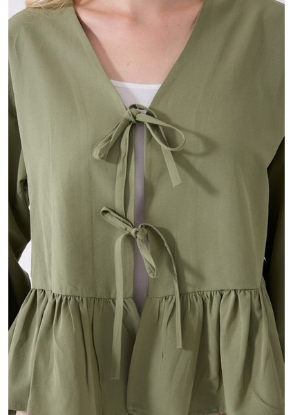 Önü Baglamalı Haki Fırfırlı Kimono fırsatları