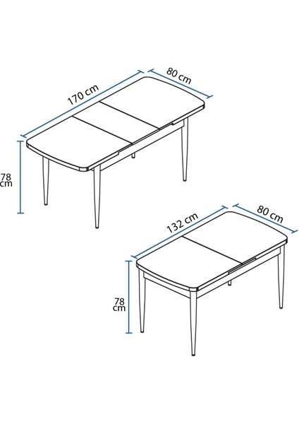 Fiona 80X132 Mdf Masa Metal Ayaklı Açılabilir Üst Kalite Mutfak Masası, Yemek Masası, Salon Masası modelleri