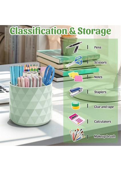 360° Dönebilen Kalemlik, 5 Izgara Sevimli Kalem Saklama Kutusu Makyaj Fırçası Okul Ofis Kırtasiye Malzemeleri Yeşil (Yurt Dışından) fırsatları