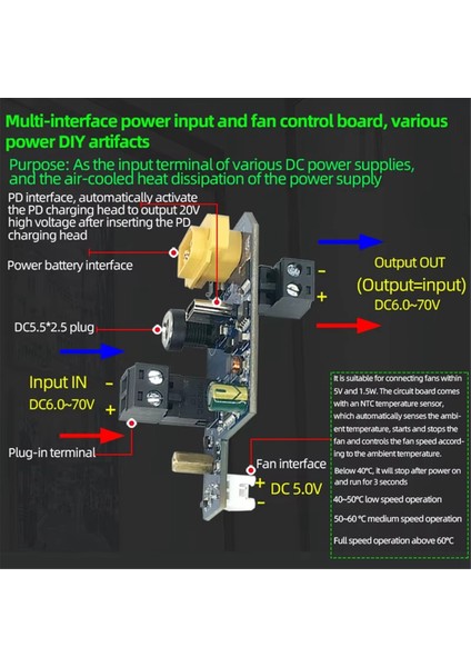 Çoklu Arayüz Güç Girişi ve Fan Kontrol Kartı Çeşitli Güç Kaynağı Dıy Modülü Üç Vites Ayarı 6-70VDC (Yurt Dışından) modelleri