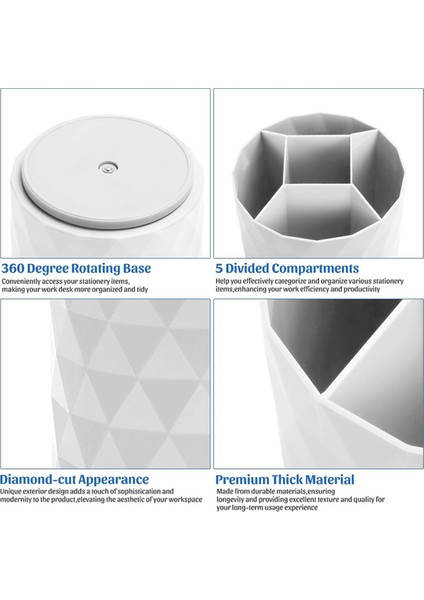 360° Dönebilen Kalemlik, 5 Izgara Sevimli Kalem Saklama Kutusu Makyaj Fırçası Okul Ofis Kırtasiye Malzemeleri Beyaz (Yurt Dışından) fırsatları