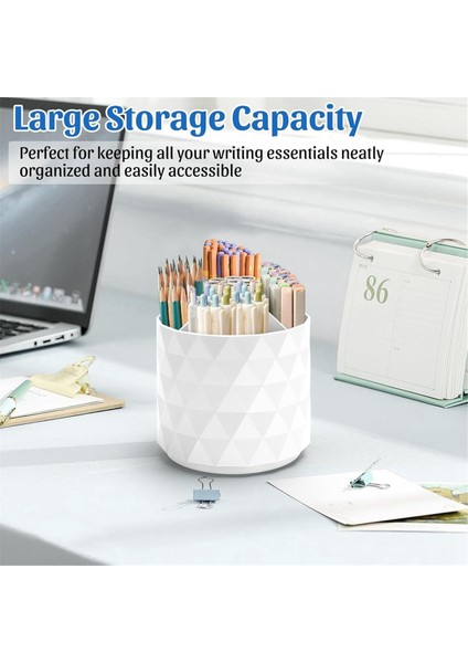 360° Dönebilen Kalemlik, 5 Izgara Sevimli Kalem Saklama Kutusu Makyaj Fırçası Okul Ofis Kırtasiye Malzemeleri Beyaz (Yurt Dışından) indirimleri