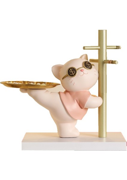 Kedi Dekorasyonu Anahtar Mücevher Depolama Rafı Tepsi Depolama Rafı Ev Dekorasyon Aksesuarları Hediye Pembe (Yurt Dışından)