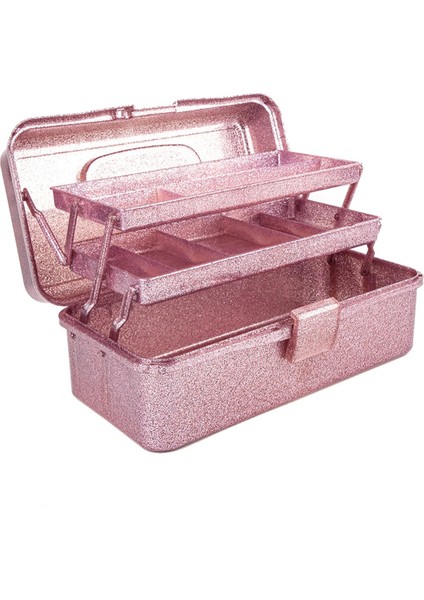 Parıltılı Pembe ve El Sanatları Alet Saklama Kutusu, 3 Katlı Istiflenebilir Taşıma Takımı Kutusu Dikiş Kutusu Düzenleyici Sanat Için (Yurt Dışından)