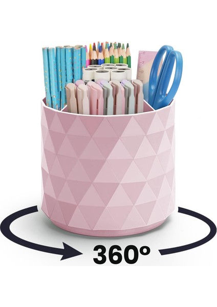 360° Dönebilen Kalemlik, 5 Izgara Sevimli Kalem Saklama Kutusu Makyaj Fırçası Okul Ofis Kırtasiye Malzemeleri Pembe (Yurt Dışından) fiyatları