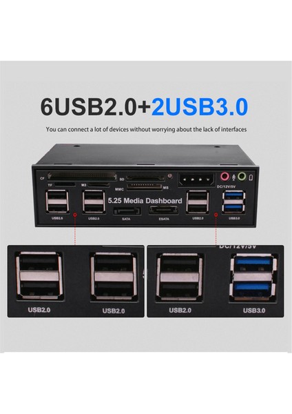 Masaüstü Bilgisayarlar Için USB 2.0/3.0 E-Sata Sata Çoklu Kart Okuyuculu 5.25 Inç Medya Panosu (Yurt Dışından) fiyatları