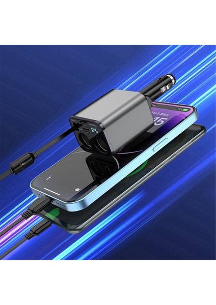 Araba Sigara Adaptörü Araba Telefon Şarj Cihazı Geri Çekilebilir Kablo ile Süper Hızlı Şarj Çok Portlu Araba Adaptörü (Yurt Dışından) modelleri
